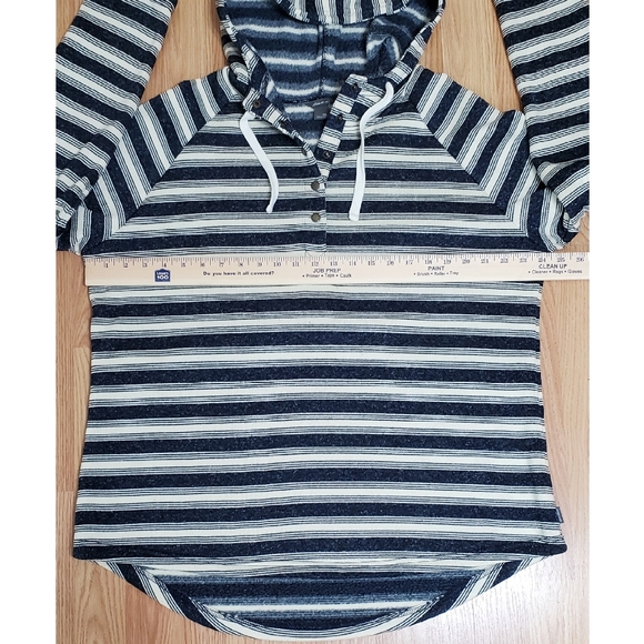 Eddie Bauer fleece striped half buttons pullover hooded sweater navy ivory 2Xl - Picture 4 of 11